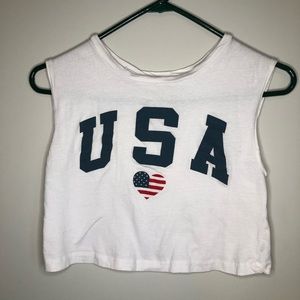 USA White Muscle Tee Crop Top